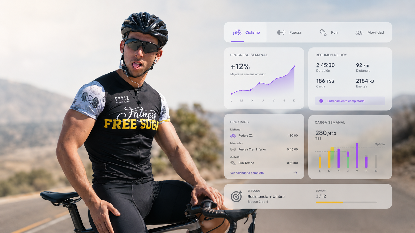 Programa personalizado de ciclismo, fuerza y nutrición Fatness Online