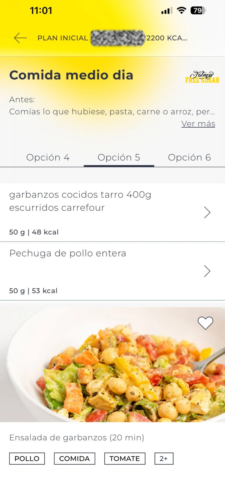 Vista de nutrici&oacute;n y recetas en la app FATNESS