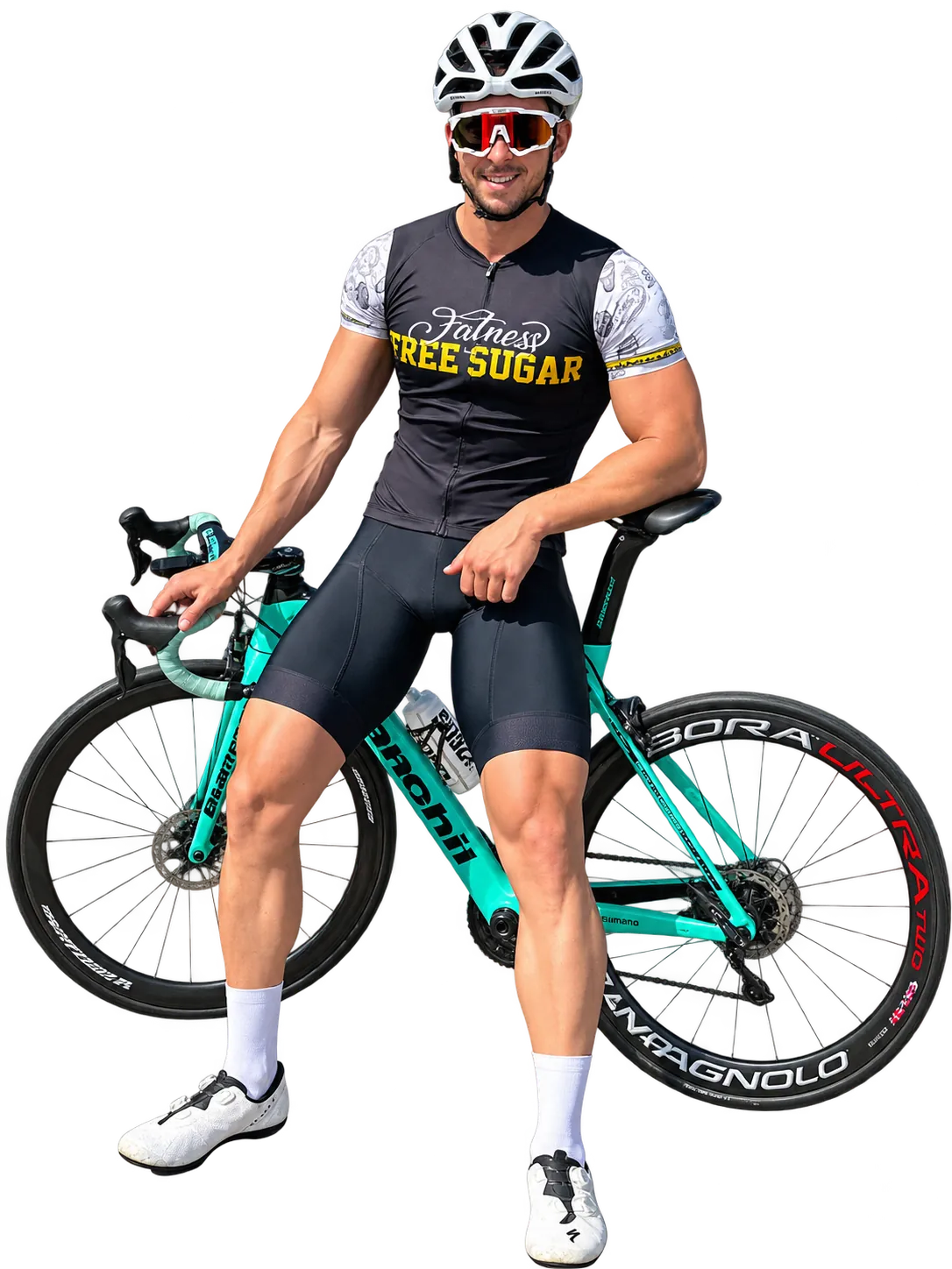 Ruben con su bicicleta, junto a una semana de entrenamiento adaptada